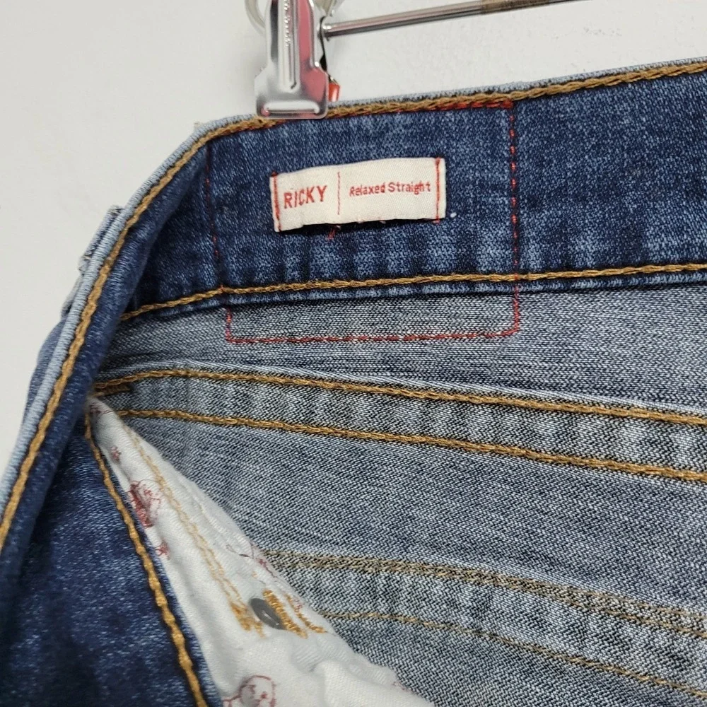 True Religion Ricky Relaxed Straight Fit Flap Denim Blue Jeans Size 38 Mexico